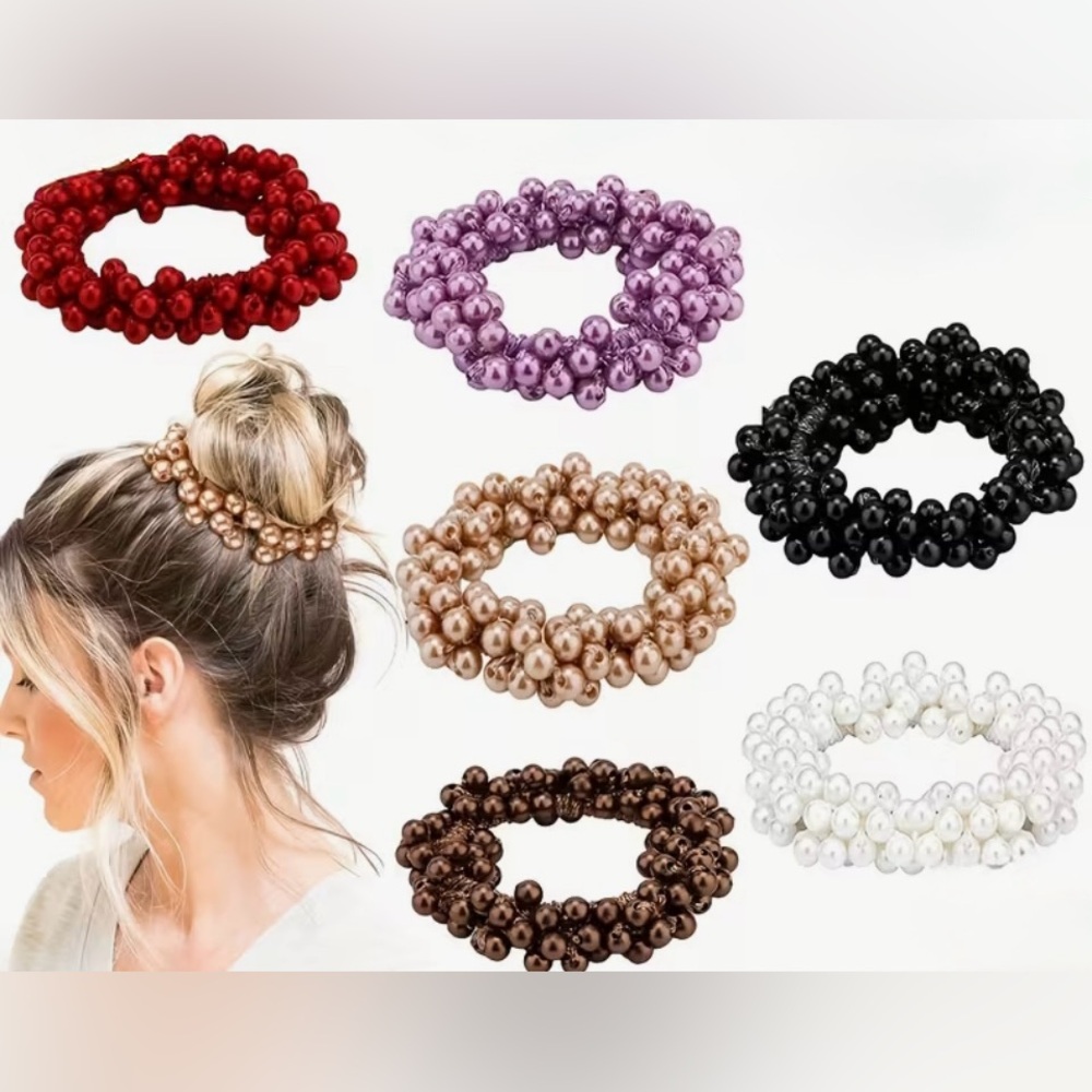 Aili’s Corner Mauve Imitation Pearl Hair Ties, New - Picture 3 of 13